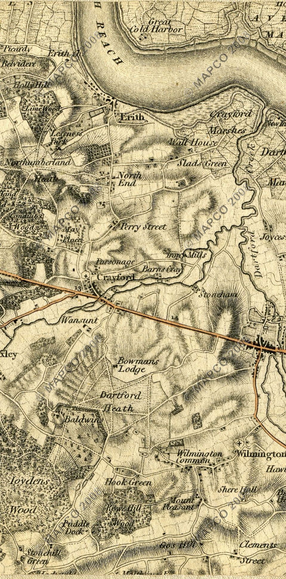 An Entirely New & Accurate Survey Of The County Of Kent, With Part Of The County Of Essex, by William Mudge, 1801.