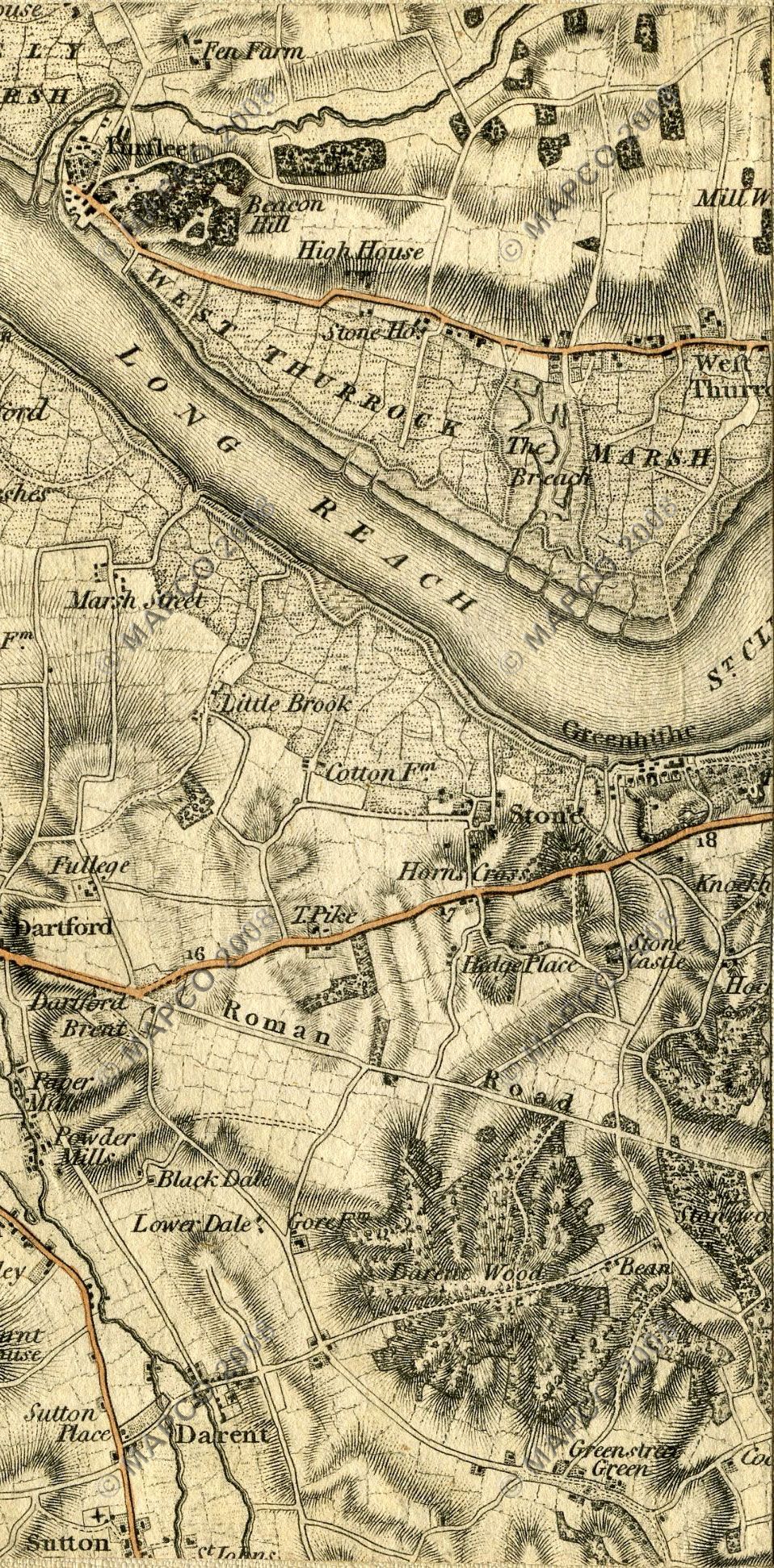 An Entirely New & Accurate Survey Of The County Of Kent, With Part Of The County Of Essex, by William Mudge, 1801.