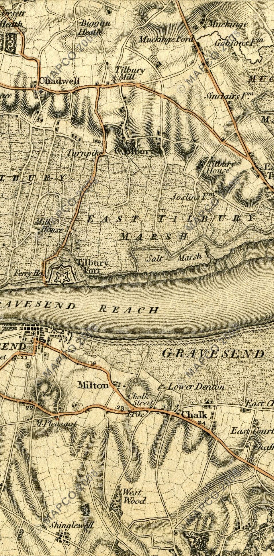 An Entirely New & Accurate Survey Of The County Of Kent, With Part Of The County Of Essex, by William Mudge, 1801.