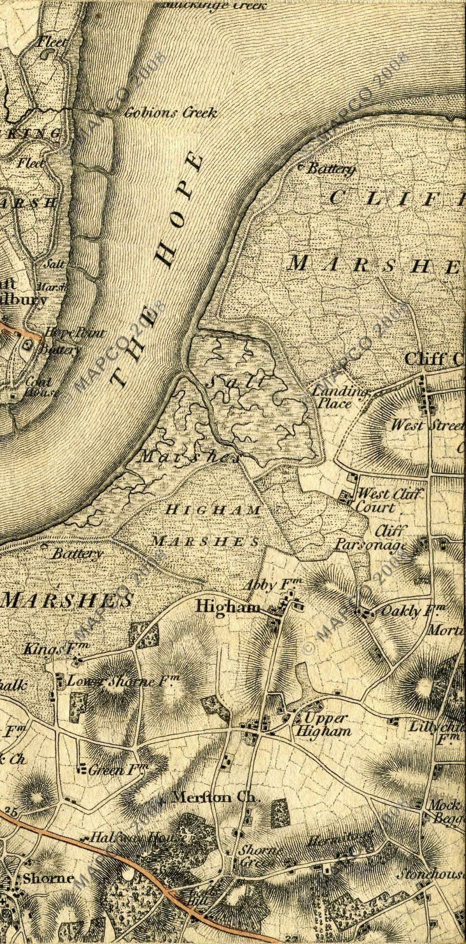 An Entirely New & Accurate Survey Of The County Of Kent, With Part Of The County Of Essex, by William Mudge, 1801.