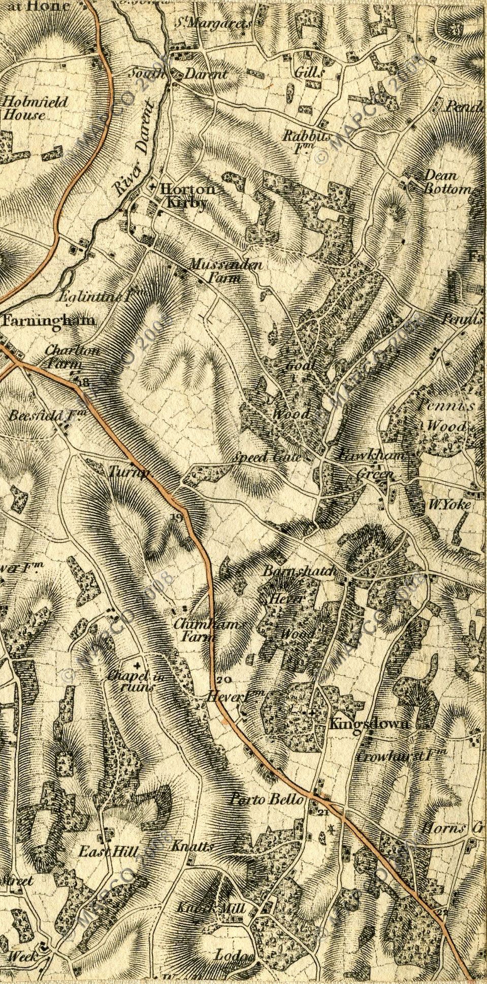 An Entirely New & Accurate Survey Of The County Of Kent, With Part Of The County Of Essex, by William Mudge, 1801.