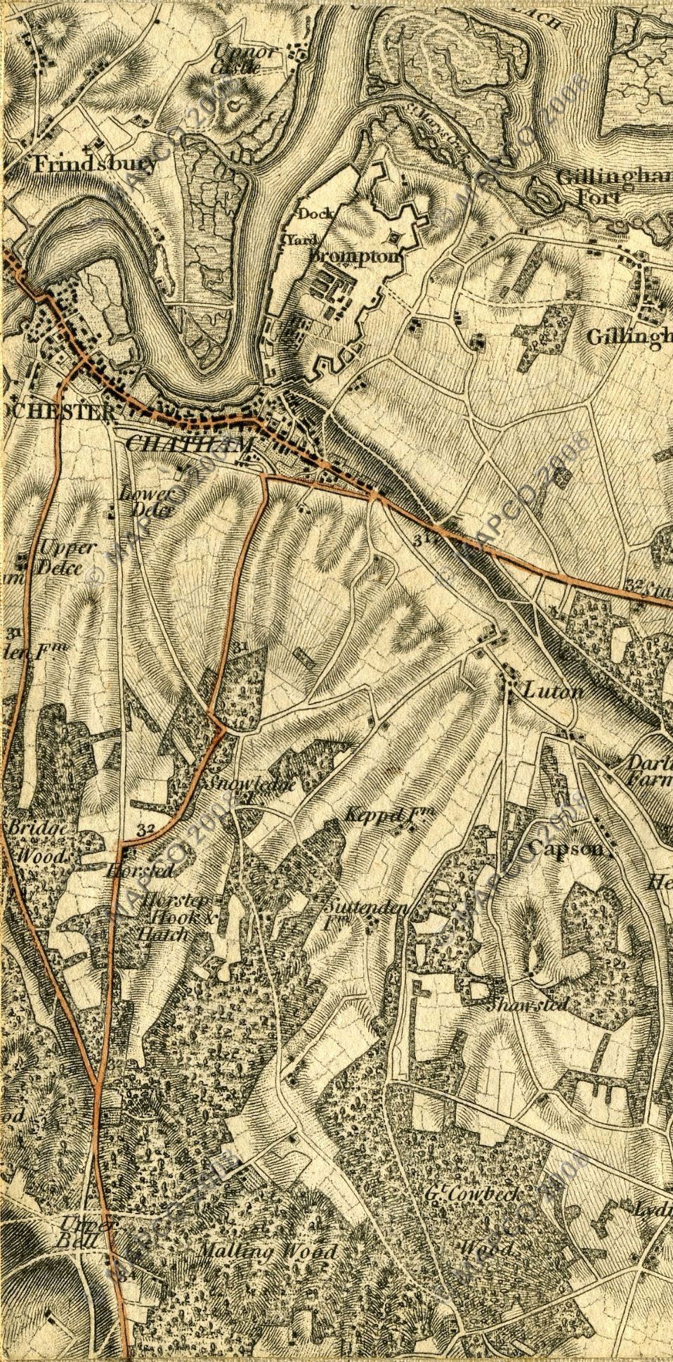 An Entirely New & Accurate Survey Of The County Of Kent, With Part Of The County Of Essex, by William Mudge, 1801.