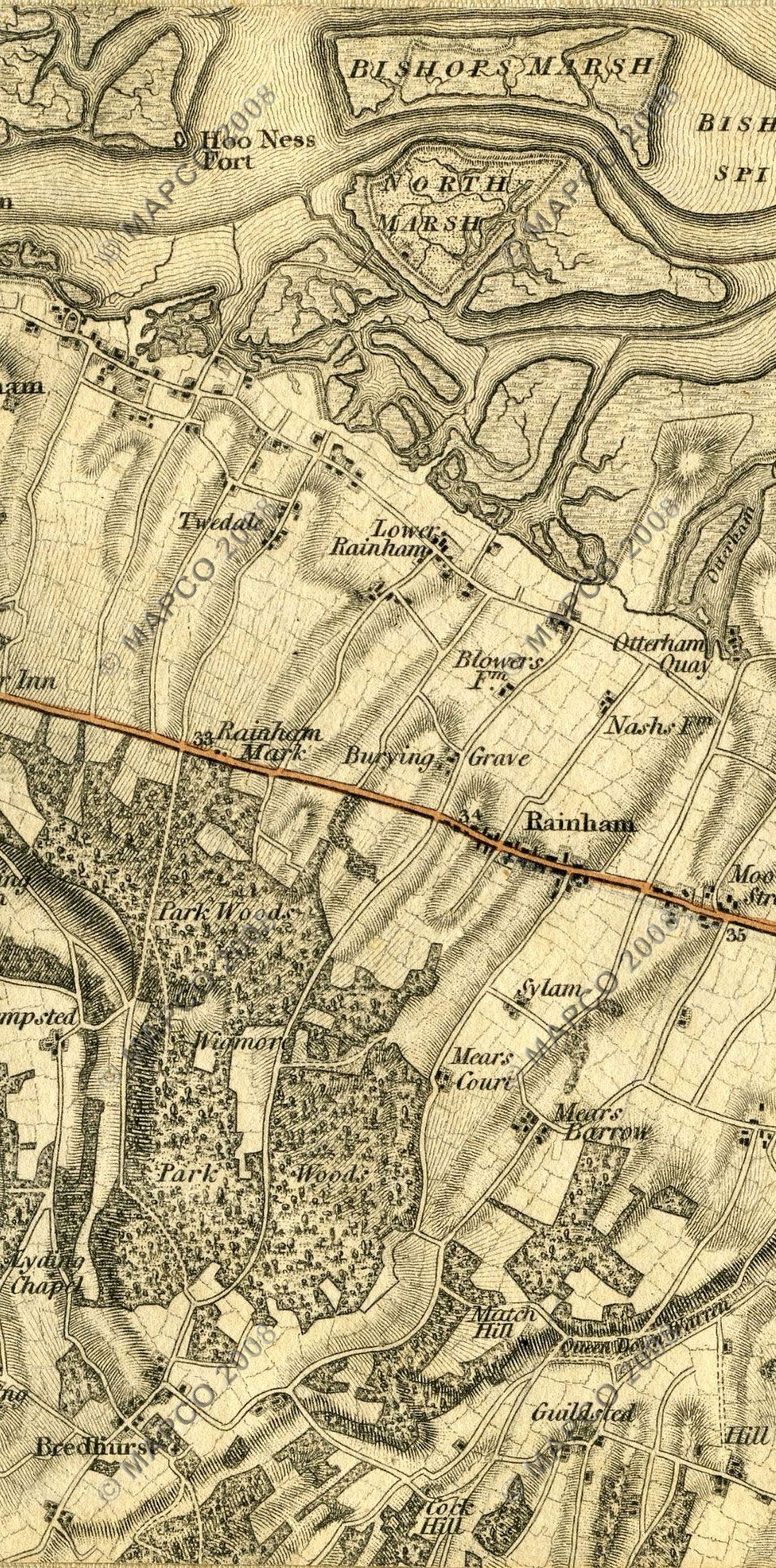 An Entirely New & Accurate Survey Of The County Of Kent, With Part Of The County Of Essex, by William Mudge, 1801.