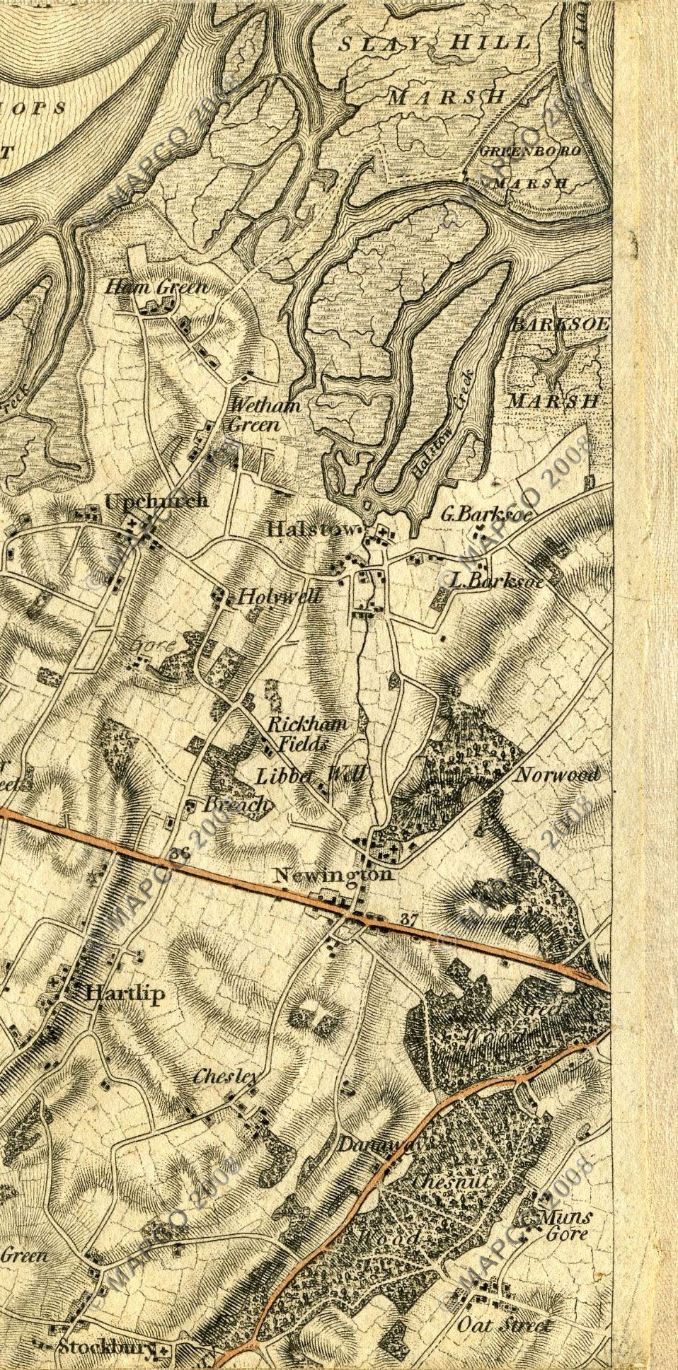 An Entirely New & Accurate Survey Of The County Of Kent, With Part Of The County Of Essex, by William Mudge, 1801.